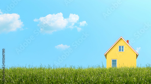 Wallpaper Mural Yellow House in a Green Field Under a Blue Sky Torontodigital.ca