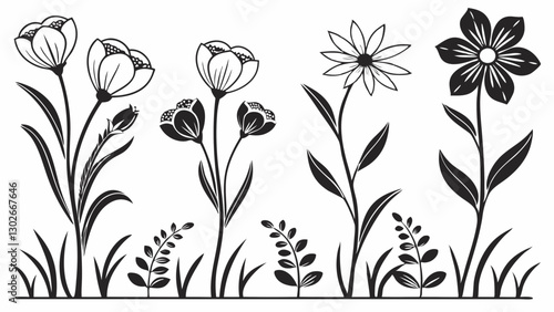 Wallpaper Mural Black and White Flower Vector Illustration: Floral Design Elements, Botanical Art, Garden Flowers, Line Art, Nature Graphics, Plant Stencil Torontodigital.ca