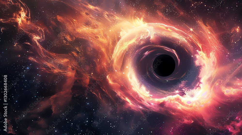 An illustration of a black hole in space. An illustration of a black hole in space.