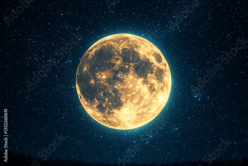 Golden Moon Over Starry Night