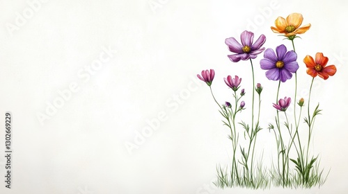 A hand-drawn botanical illustration of wildflowers, sketched with fine details on textured paper.