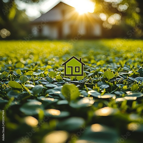 Home symbol in vibrant garden