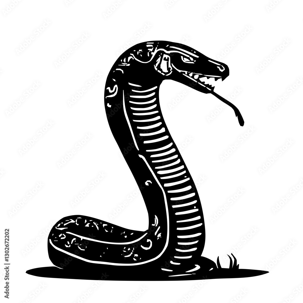 Fototapeta premium An illustration featuring a black Snake hieroglyph silhouette set against a clean white background depicting a coiled snake with detailed scales and head, symbolizing wisdom and the goddess Wadjet.