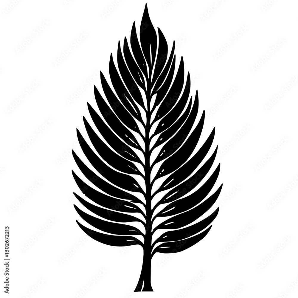 An illustration featuring a black Palm Rib hieroglyph silhouette set against a clean white background depicting a detailed ribbed leaf with vertical lines, symbolizing endurance and growth. An illustration featuring a black Palm Rib hieroglyph silhouette set against a clean white background depicting a detailed ribbed leaf with vertical lines, symbolizing endurance and growth.