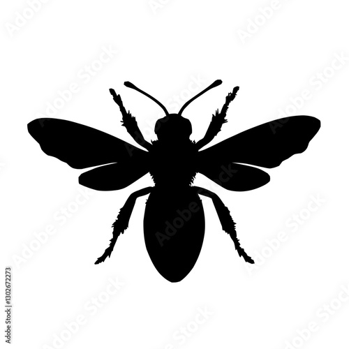 An illustration featuring a black Bee hieroglyph silhouette set against a clean white background showing a detailed bee with wings spread and antennae, symbolizing kingship and industry.