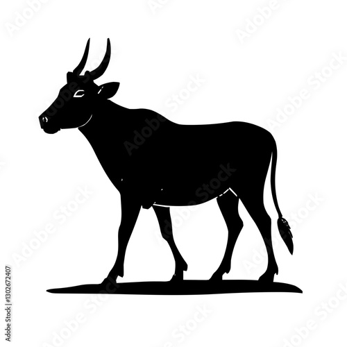 An illustration featuring a black Cow hieroglyph silhouette set against a clean white background depicting a detailed cow with horns and ears, symbolizing motherhood and the goddess Hathor.