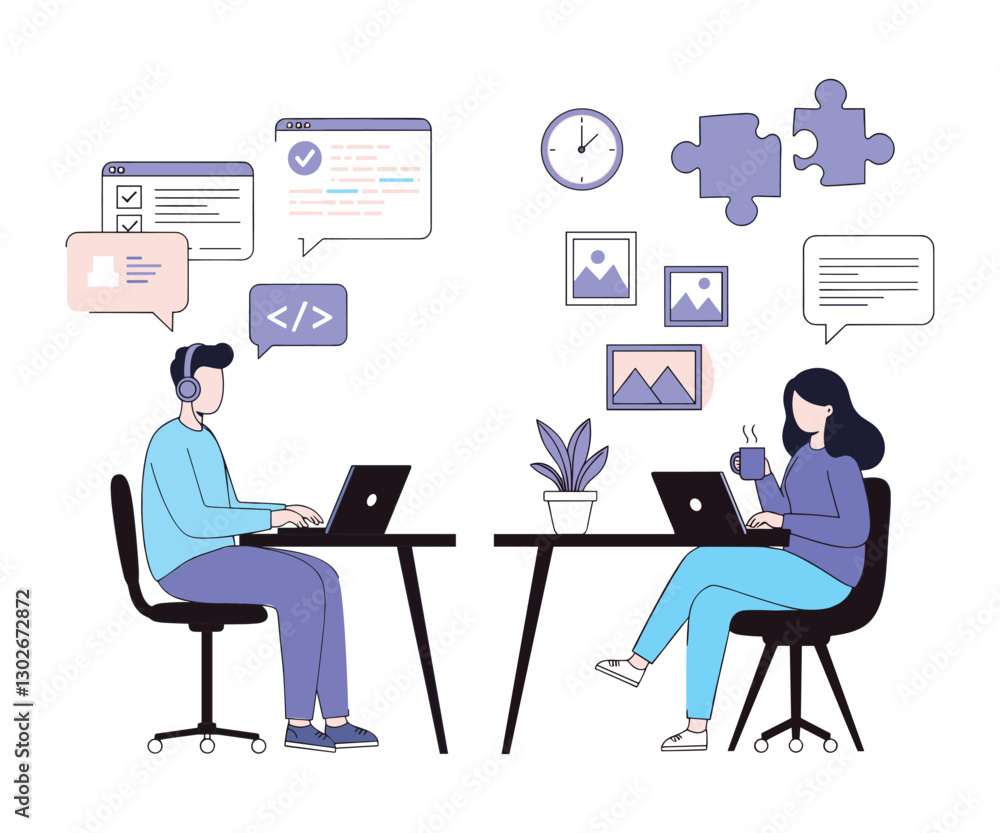 Remote Work Collaboration SVG Cut File Vector Illustration Remote Work Collaboration SVG Cut File Vector Illustration