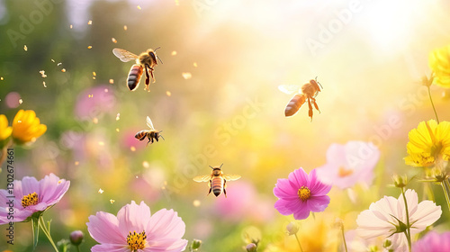 Wallpaper Mural Bees Flying Among Flowers Torontodigital.ca