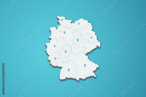 Germany 3D map illustration with province map pin on isolated background