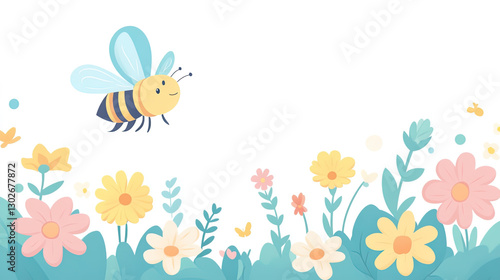 Bees Flying Among Flowers
