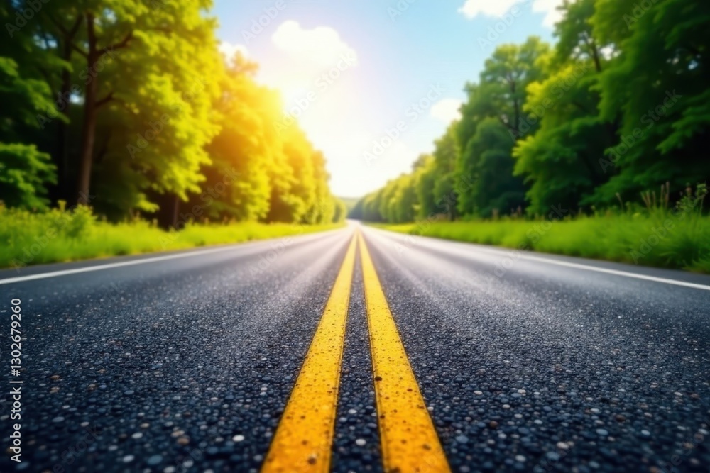 Sun-drenched asphalt highway, yellow center line , speed, thoroughfare, stripe Sun-drenched asphalt highway, yellow center line , speed, thoroughfare, stripe