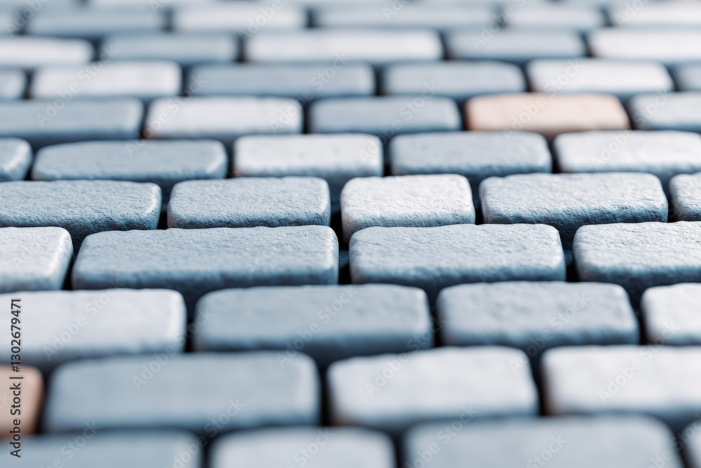 Obraz premium Close up view of a cobblestone pavement with a repetitive grid pattern showing texture details and stone variations for urban street backgrounds