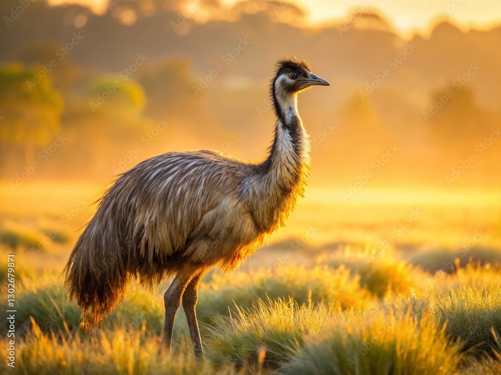 Fototapeta premium Majestic Emu at Dawn: Long Exposure Wildlife Photography