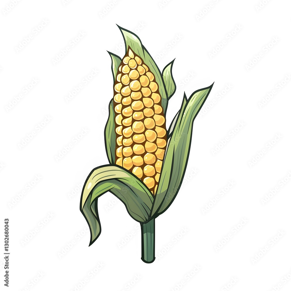 Obraz premium Fresh Corn on the Cob with Green Leaves and Yellow Kernels