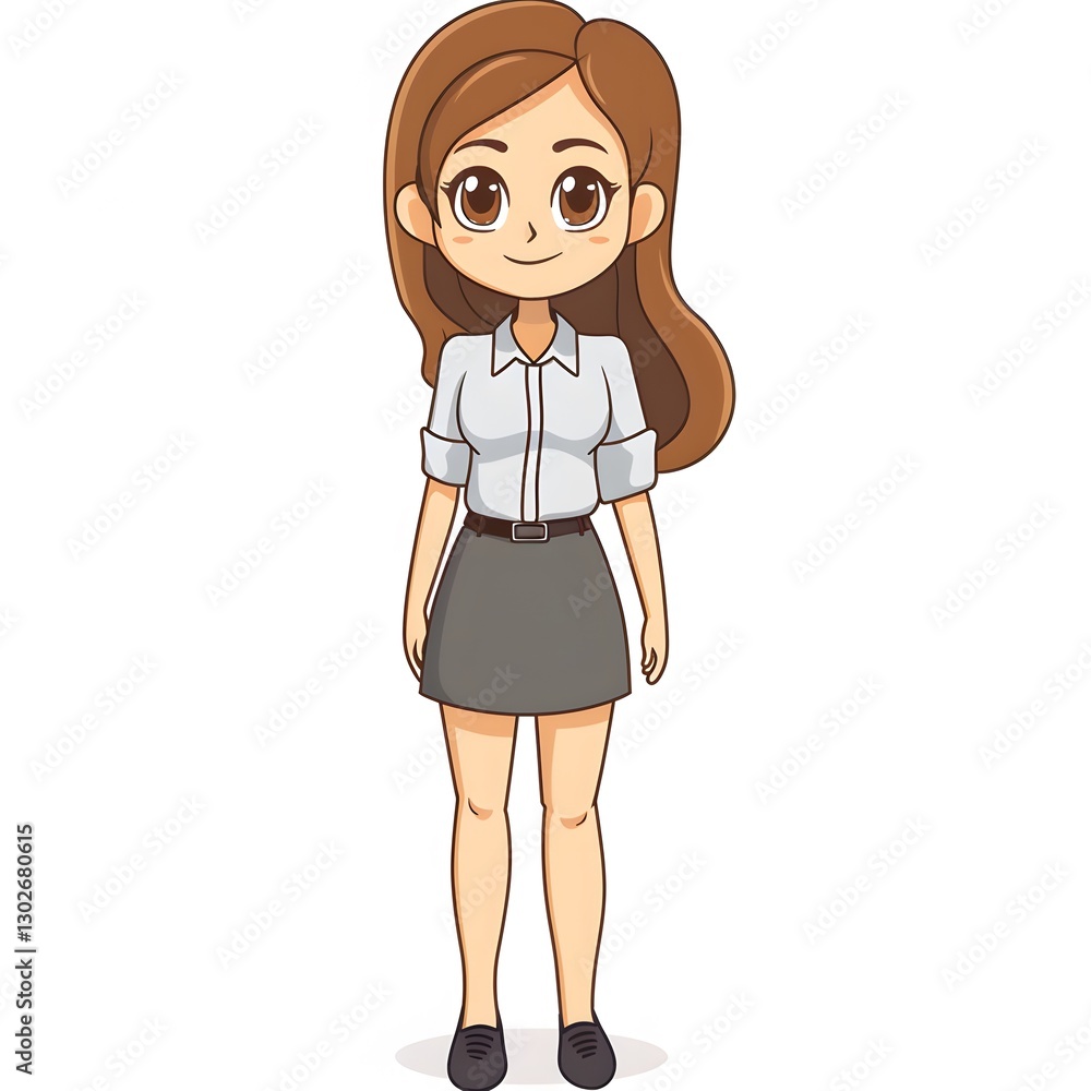 Cute Cartoon Character Female in Casual Office Attire Illustration Cute Cartoon Character Female in Casual Office Attire Illustration