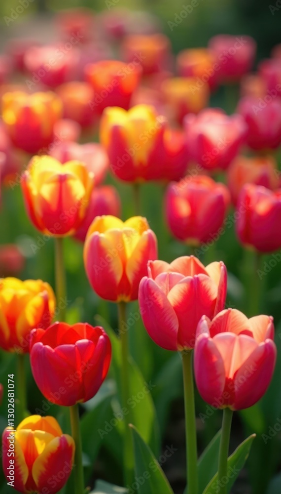 Vibrant spring tulips in full bloom, diverse colors , red, horticulture, awesome Vibrant spring tulips in full bloom, diverse colors , red, horticulture, awesome
