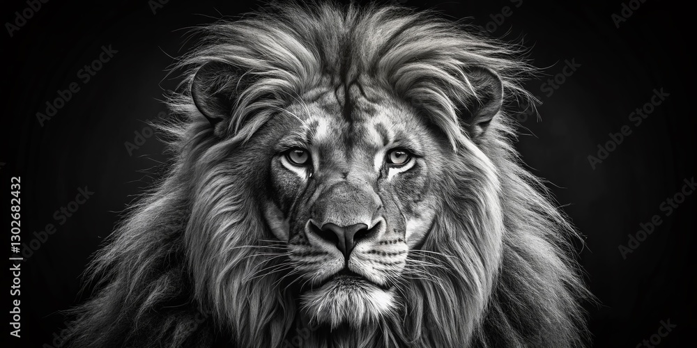 Obraz premium Majestic Lion Head Line Art: Low Light Dramatic Portrait