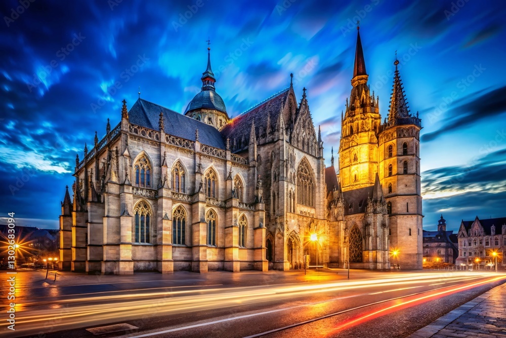 Obraz premium Majestic Long Exposure of Saint Elizabeth Cathedral, Kosice, Slovakia at Night