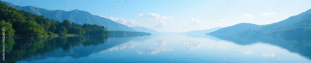 Serene blue lake, tranquil surface reflecting sky, zen, bright, lake Serene blue lake, tranquil surface reflecting sky, zen, bright, lake