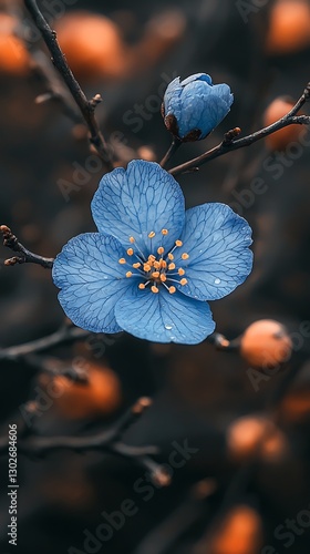 Close-up Blue Blossom Branch