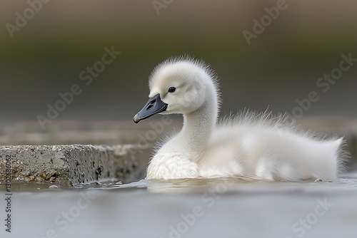Baby Swan Swimming in Pond