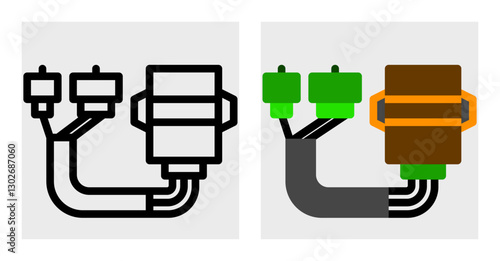 An ECU icon featuring wires and connectors. Suitable for automotive repair guides, technical infographics, and electronic component catalogs.