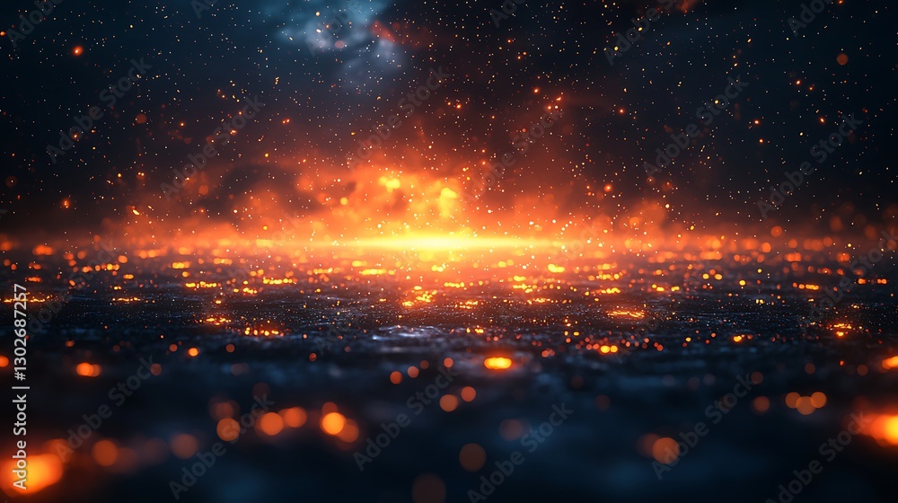 Abstract glowing lights over dark ground, could be used for space or tech concepts Abstract glowing lights over dark ground, could be used for space or tech concepts