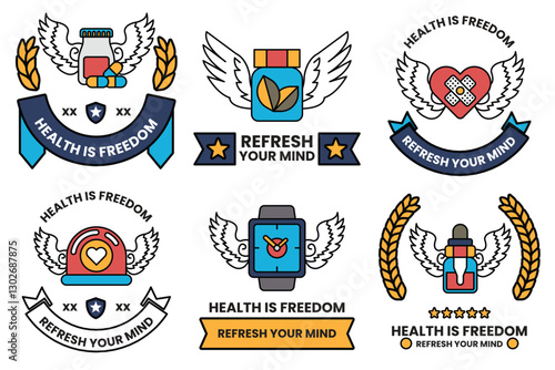 Set of illustrations in the concept of health care and medicine in a line style