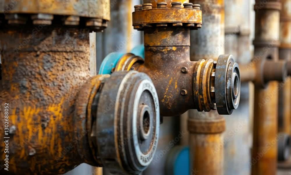Rusty Industrial Pipes: Close-up of corroded metal pipes and valves in a industrial setting. A study in texture and decay. Rusty Industrial Pipes: Close-up of corroded metal pipes and valves in a industrial setting. A study in texture and decay.