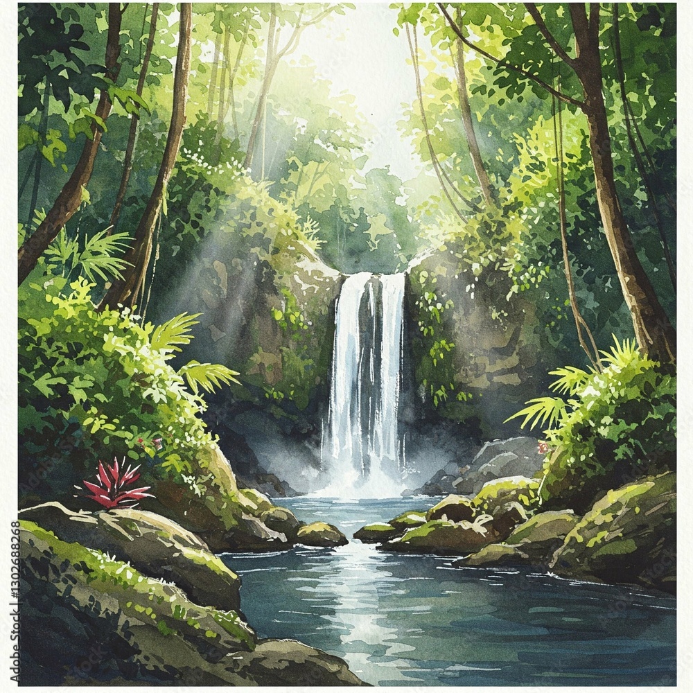 Naklejka premium Hidden Waterfall in a Tropical Jungle