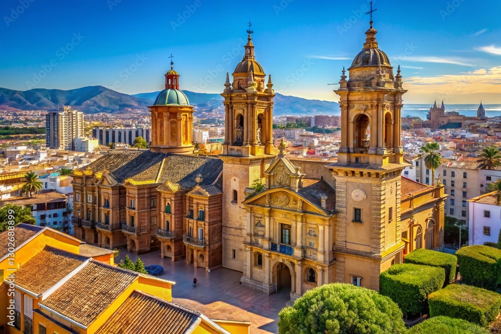 Obraz premium Malaga Church, Andalusia, Spain: Historic Christian Church Exterior Stock Photo