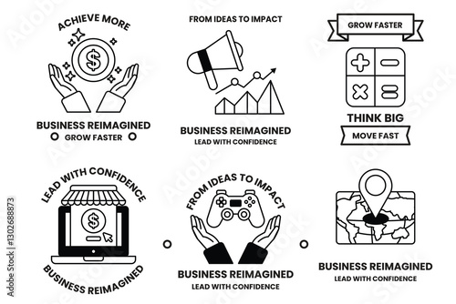 Set of illustrations in the concept of business and digital in line art style