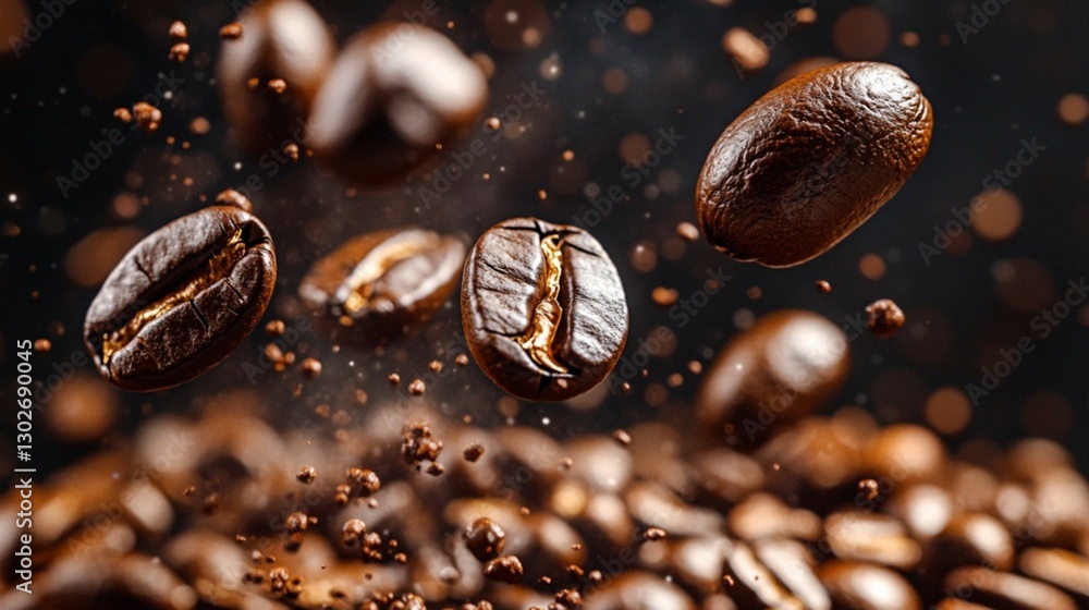 Dynamic Coffee Beans in Motion Freshly Roasted Aroma Dynamic Coffee Beans in Motion Freshly Roasted Aroma