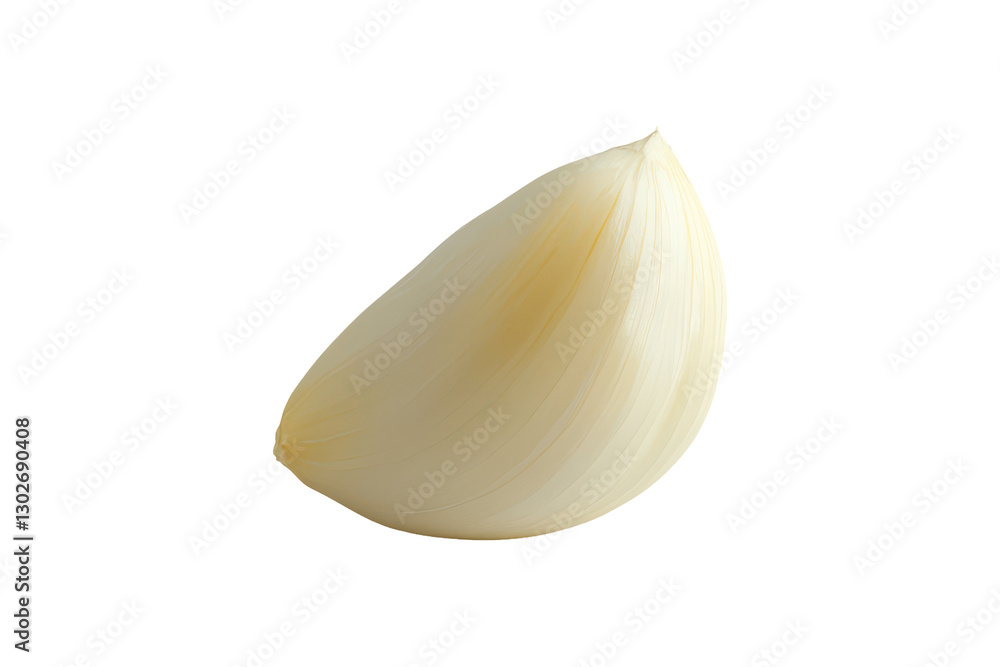 The image shows a single garlic clove, isolated against a transparent background, and ready for cooking. The image shows a single garlic clove, isolated against a transparent background, and ready for cooking.