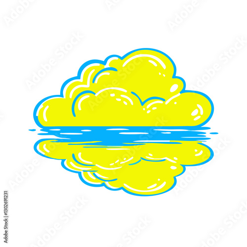 Vibrant cloud reflection icon over water, calming nature concept