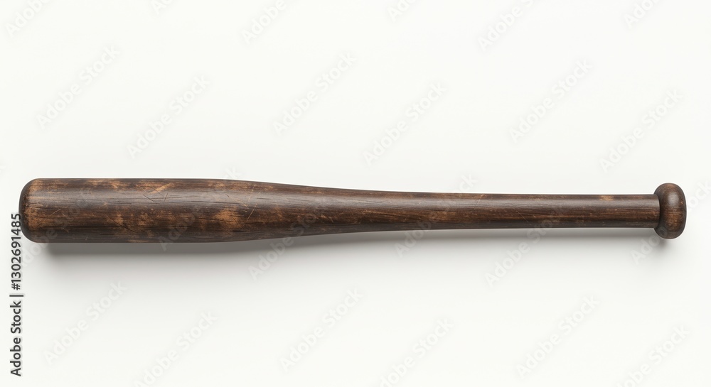 Aged wooden baseball bat lies horizontally, set against an illuminated backdrop Aged wooden baseball bat lies horizontally, set against an illuminated backdrop