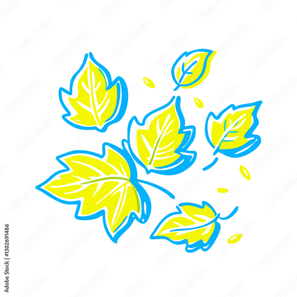 Bright falling leaves icon in motion, autumn seasonal concept Bright falling leaves icon in motion, autumn seasonal concept