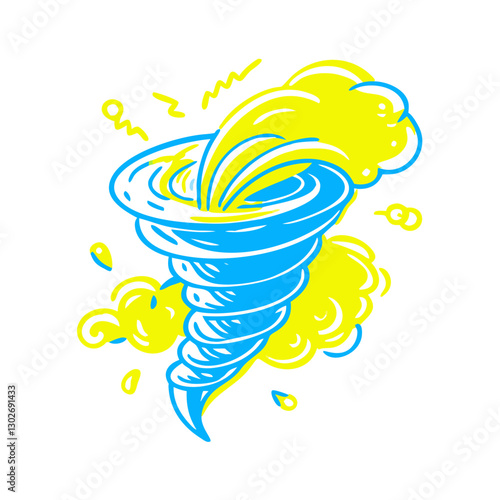 Colorful cyclone icon swirling with energy, weather phenomenon concept