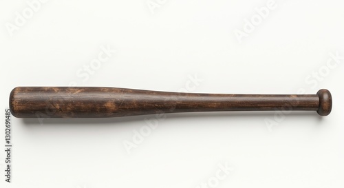 Aged wooden baseball bat lies horizontally, set against an illuminated backdrop photo