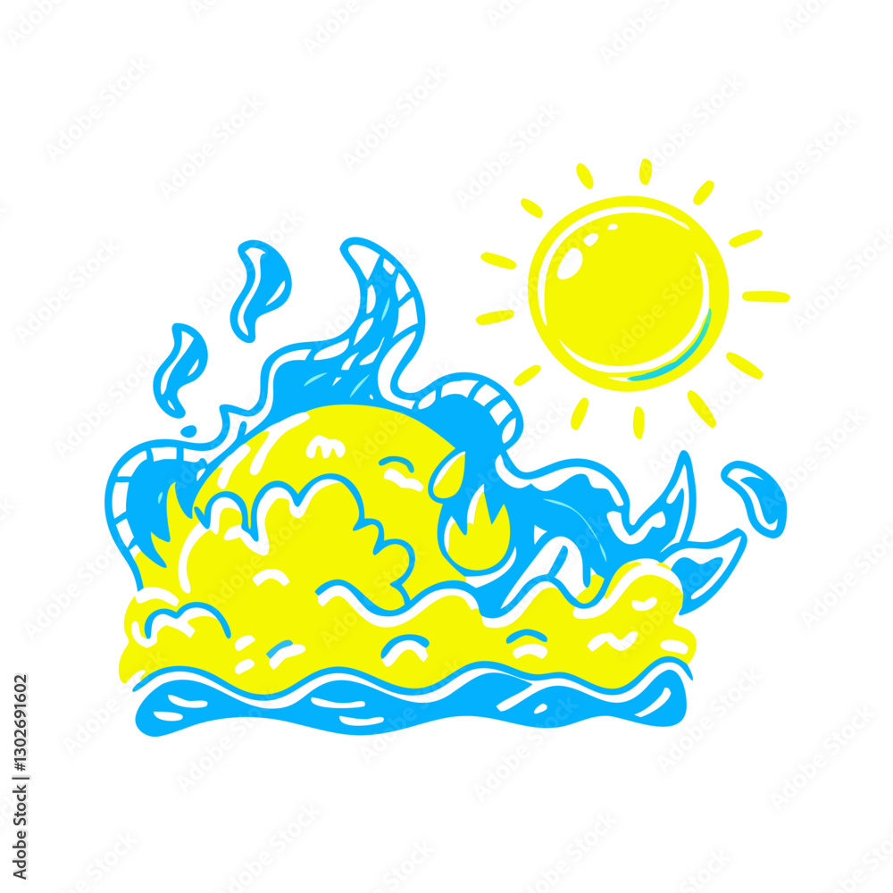 Sunny heat haze icon with ocean waves, summer concept Sunny heat haze icon with ocean waves, summer concept