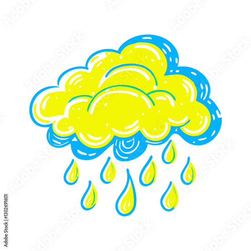 Bright hail icon with raindrops, weather phenomenon concept