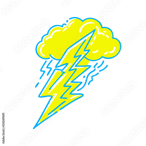 Bright lightning bolt icon striking cloud, weather phenomenon concept