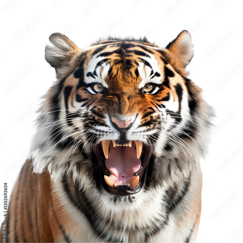 Obraz premium Fierce Tiger with Open Mouth Showcasing Sharp Teeth and Intensity