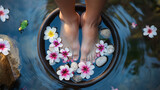herbal pedicure foot spa with flowers and water