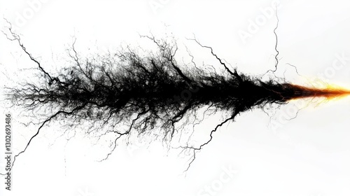 An abstract representation of tangled black lines emanating from a central point illustrates chaos, creativity, and the intricate connections of life and thought in stark clarity.