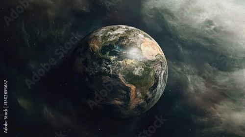 This breathtaking image depicts Earth from space, showcasing its vibrant colors and swirling clouds, conveying the beauty and fragility of our planet in the cosmic realm.