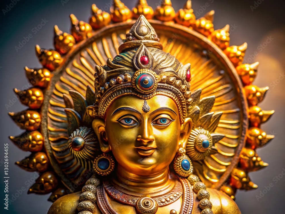 Fototapeta premium Miniature Surya Statue, Hindu Sun God, Closeup, High Depth of Field, Religious Art