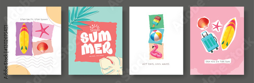 Summer backgrounds, cards, Poster templates. Modern illustrations, printable posters. Vector concept design, Vector illustration