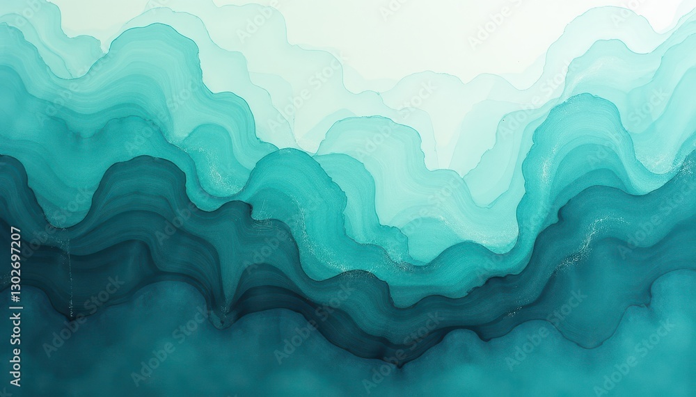 Abstract Painting: Mesmerizing Blue and Teal Waves Creating Captivating Visual Effects. A watercolor painting of wavy blue and turquoise watercolors on a white background. Abstract Painting: Mesmerizing Blue and Teal Waves Creating Captivating Visual Effects. A watercolor painting of wavy blue and turquoise watercolors on a white background.
