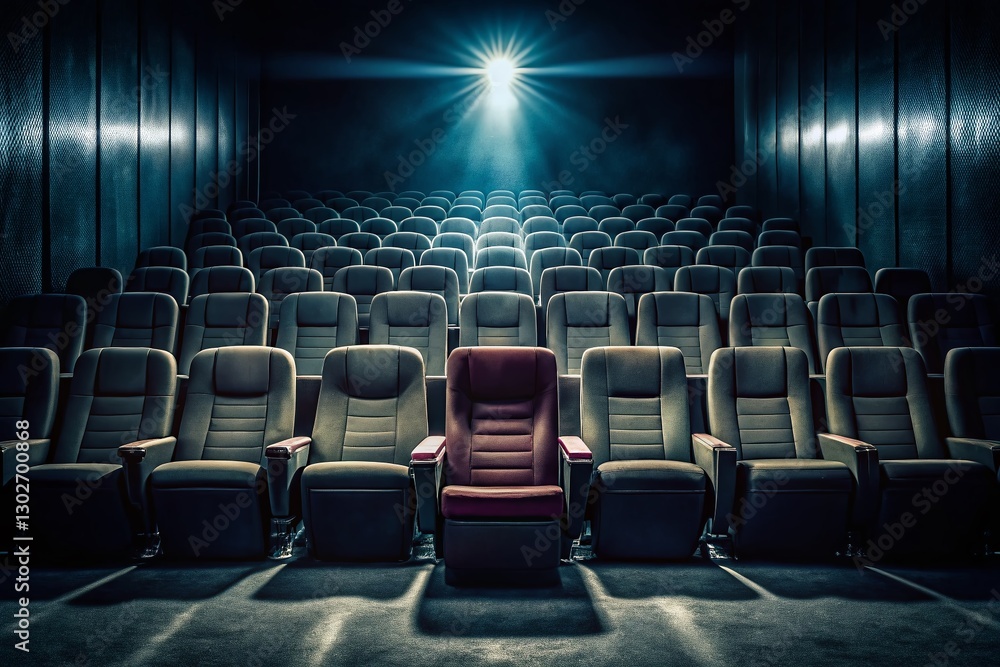Naklejka premium Minimalist Movie Theater: A Shadowy Figure Lurks in the Dark